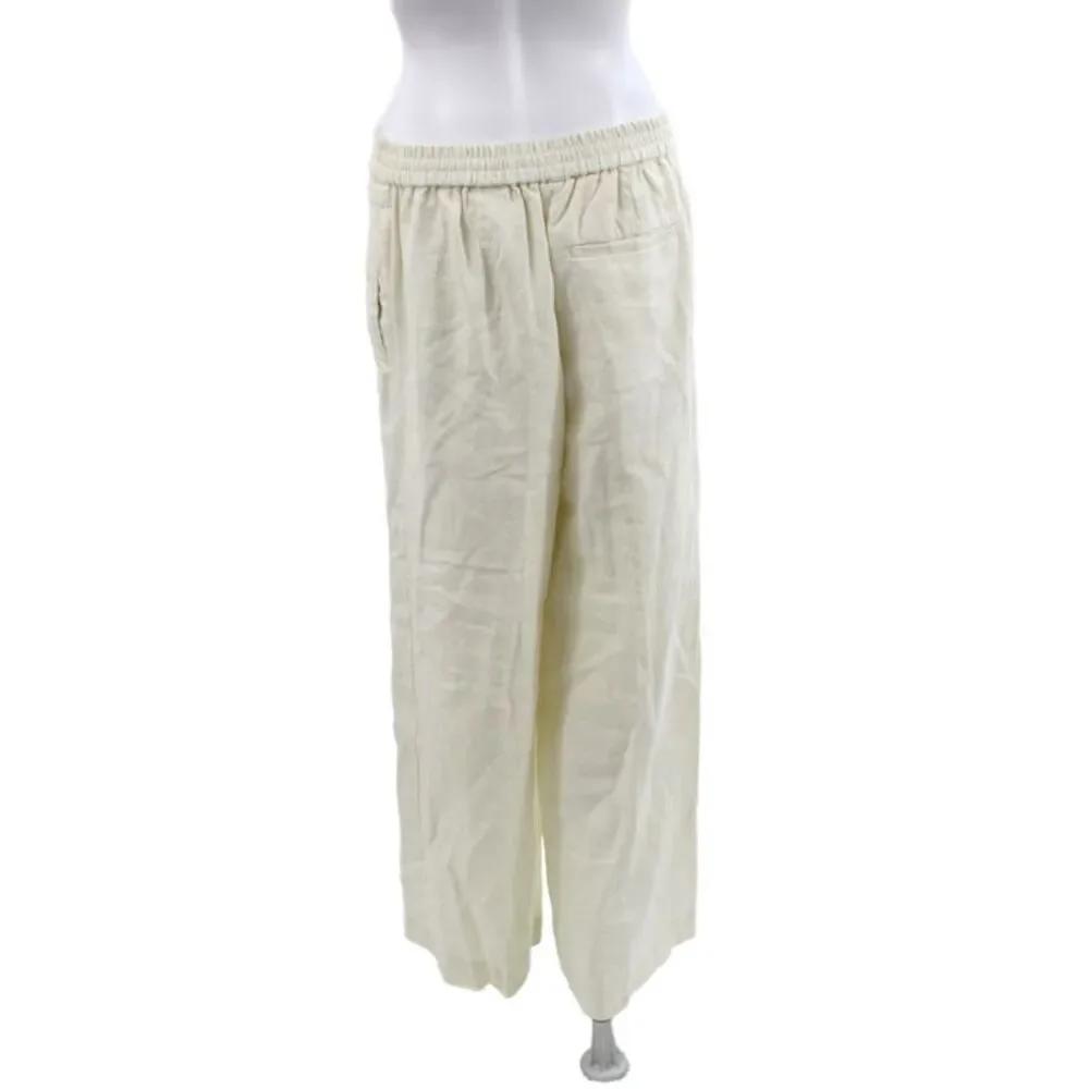 COS Womens Cropped Linen Pants Ivory Drawstring Casual Size 36